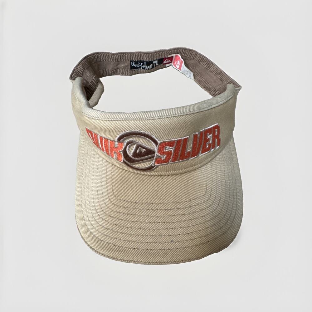 Vintage Quiksilver Visor Hat OSFA Beige Flex fit Surf Cap Y2K 90s Embroidered